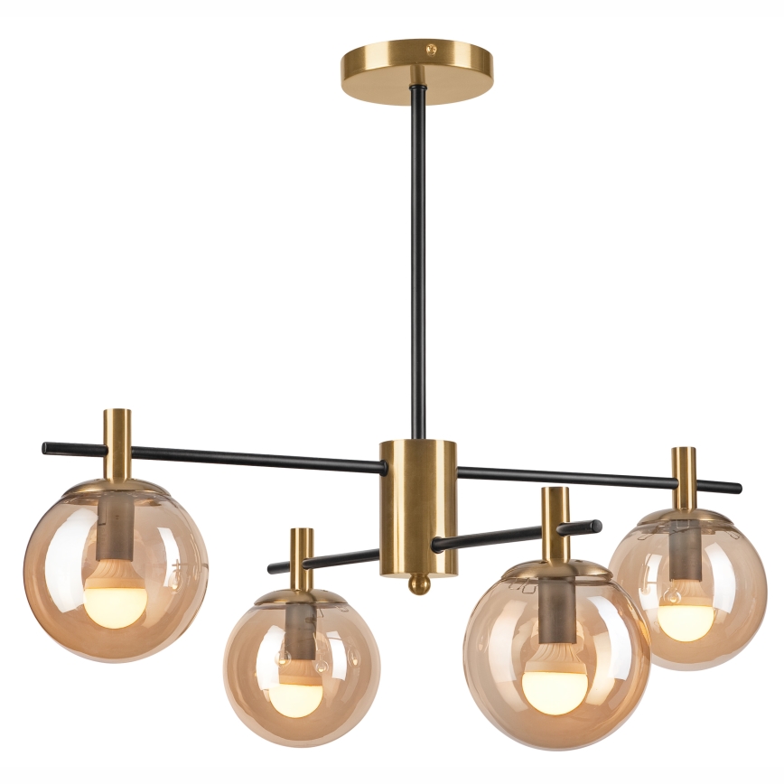 Lampadario a sospensione con supporto rigido LILOU 4xE14/5W/230V oro/nero/fumé beige