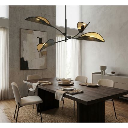 Lampadario a sospensione con supporto rigido LOTUS 4xE14/10W/230V nero/oro