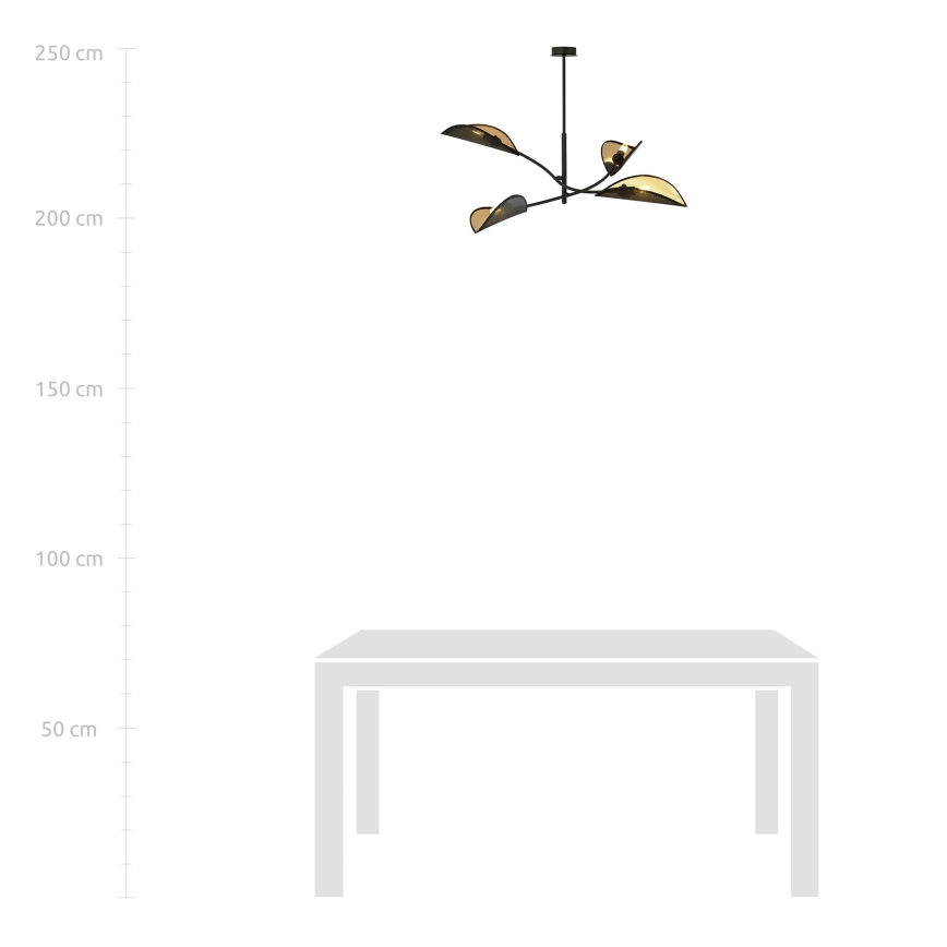 Lampadario a sospensione con supporto rigido LOTUS 4xE14/10W/230V nero/oro