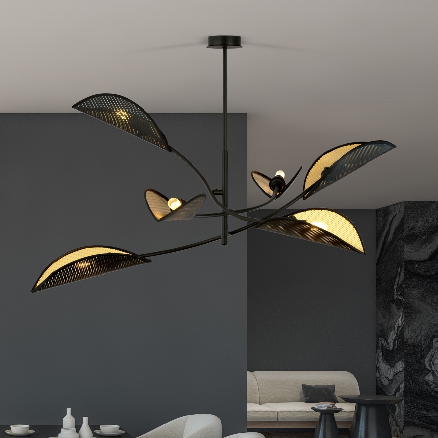Lampadario a sospensione con supporto rigido LOTUS 6xE14/10W/230V nero/oro