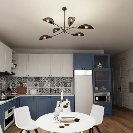 Lampadario a sospensione con supporto rigido LOTUS 6xE14/10W/230V nero/oro