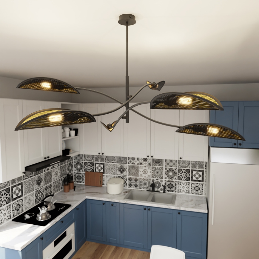 Lampadario a sospensione con supporto rigido LOTUS 6xE14/10W/230V nero/oro