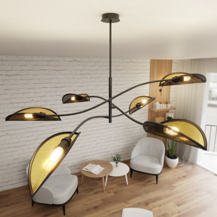 Lampadario a sospensione con supporto rigido LOTUS 6xE14/10W/230V nero/oro