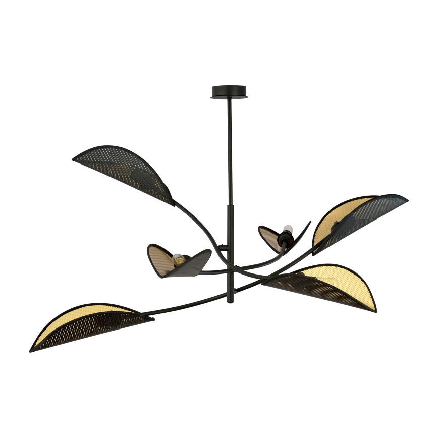 Lampadario a sospensione con supporto rigido LOTUS 6xE14/10W/230V nero/oro