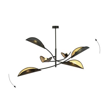Lampadario a sospensione con supporto rigido LOTUS 6xE14/10W/230V nero/oro