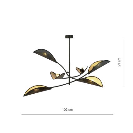 Lampadario a sospensione con supporto rigido LOTUS 6xE14/10W/230V nero/oro