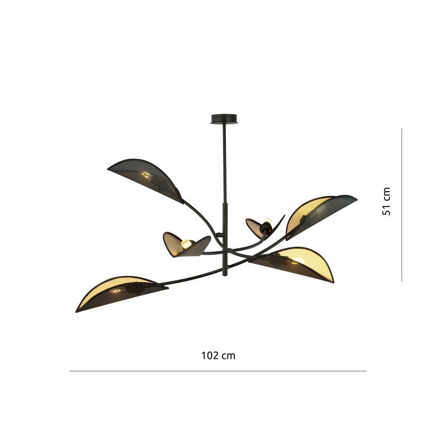 Lampadario a sospensione con supporto rigido LOTUS 6xE14/10W/230V nero/oro