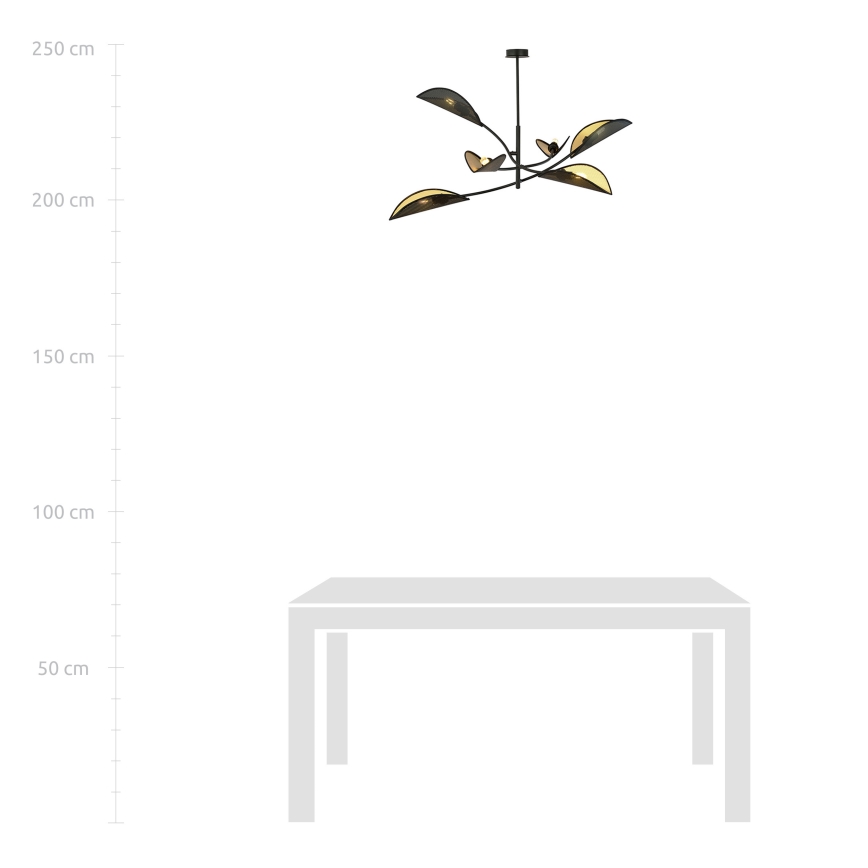 Lampadario a sospensione con supporto rigido LOTUS 6xE14/10W/230V nero/oro