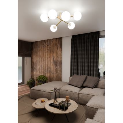 Lampadario a sospensione con supporto rigido MAGNUM 6xE14/10W/230V bianco/oro