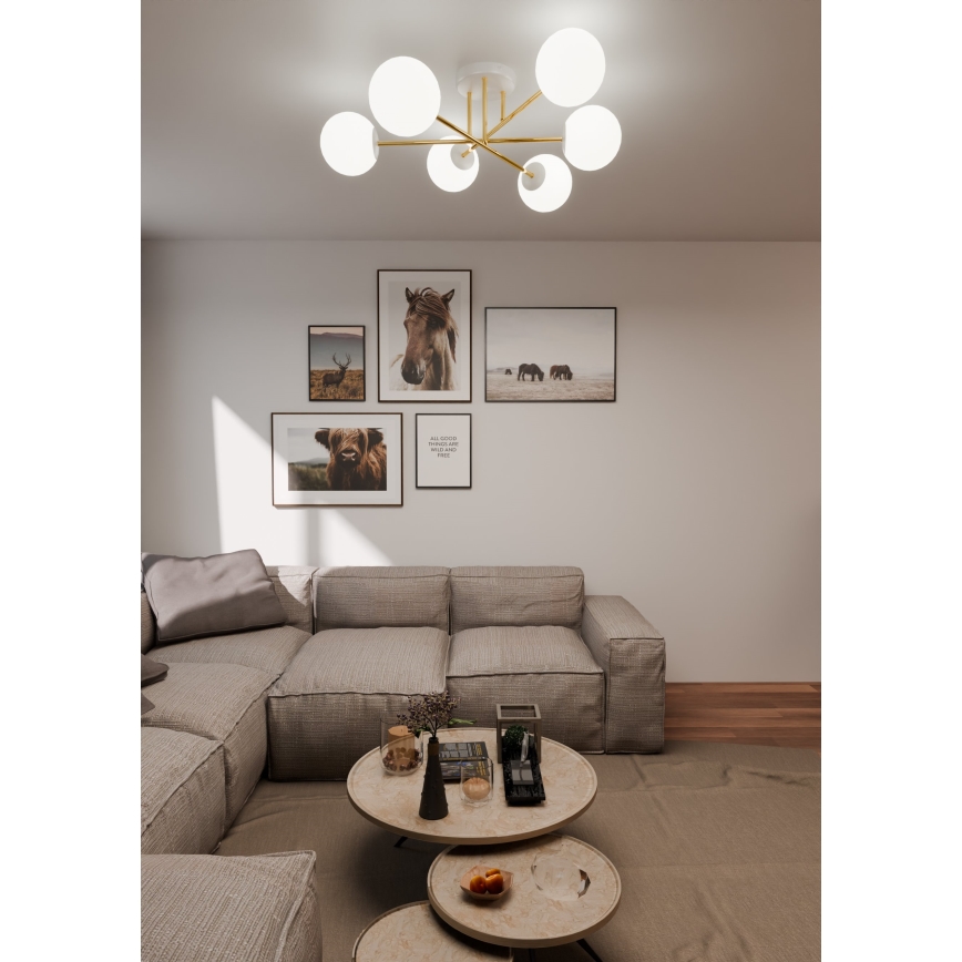Lampadario a sospensione con supporto rigido MAGNUM 6xE14/10W/230V bianco/oro