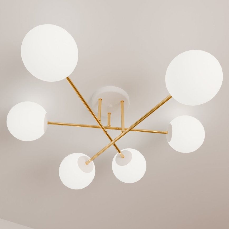 Lampadario a sospensione con supporto rigido MAGNUM 6xE14/10W/230V bianco/oro