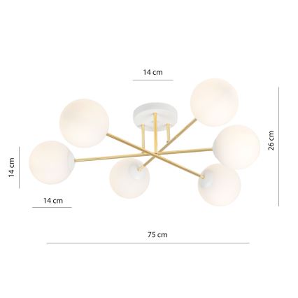 Lampadario a sospensione con supporto rigido MAGNUM 6xE14/10W/230V bianco/oro