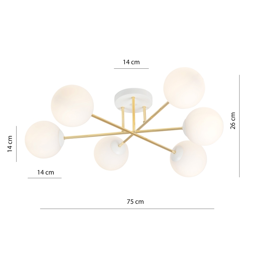 Lampadario a sospensione con supporto rigido MAGNUM 6xE14/10W/230V bianco/oro