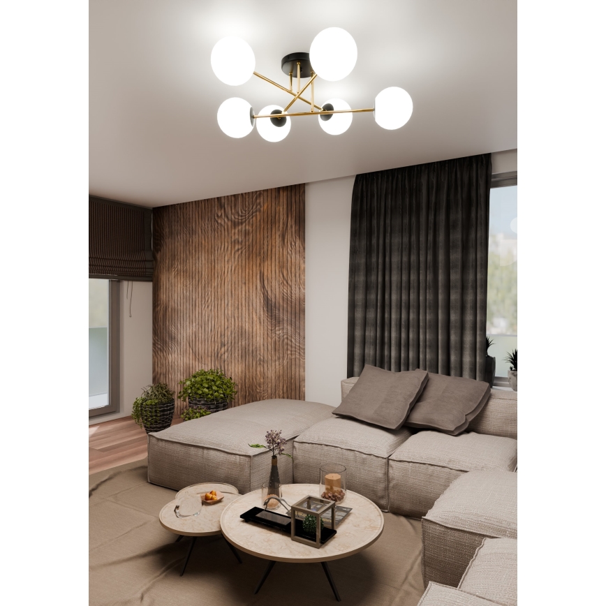 Lampadario a sospensione con supporto rigido MAGNUM 6xE14/10W/230V bianco/oro/nero