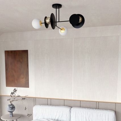 Lampadario a sospensione con supporto rigido MINERVA 2xE27/15W + 2xE14/10W/230V nero