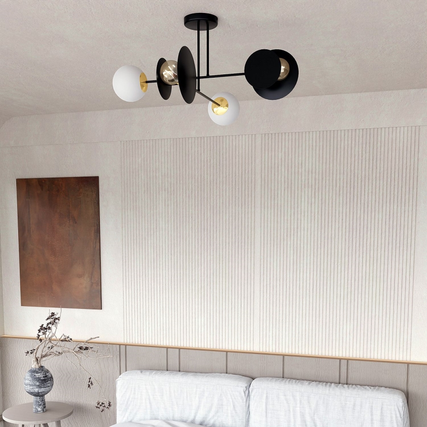 Lampadario a sospensione con supporto rigido MINERVA 2xE27/15W + 2xE14/10W/230V nero