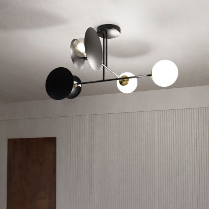 Lampadario a sospensione con supporto rigido MINERVA 2xE27/15W + 2xE14/10W/230V nero