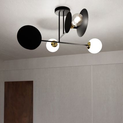 Lampadario a sospensione con supporto rigido MINERVA 2xE27/15W + 2xE14/10W/230V nero