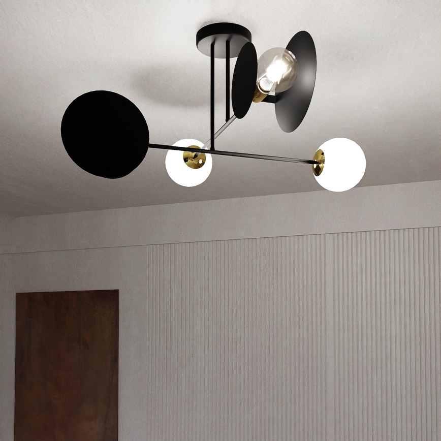 Lampadario a sospensione con supporto rigido MINERVA 2xE27/15W + 2xE14/10W/230V nero