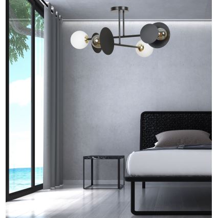 Lampadario a sospensione con supporto rigido MINERVA 2xE27/15W + 2xE14/10W/230V nero