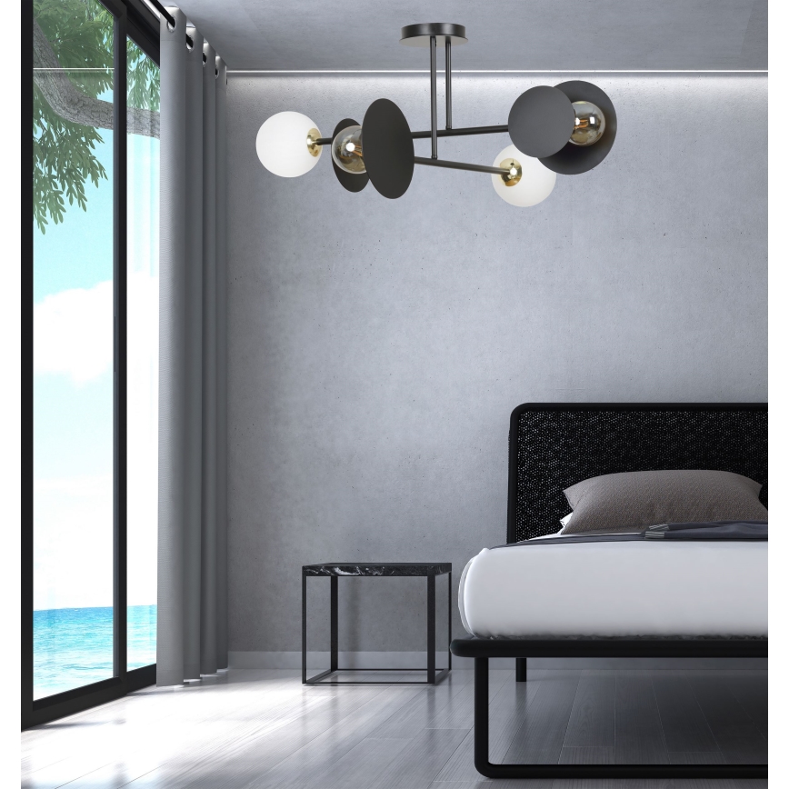 Lampadario a sospensione con supporto rigido MINERVA 2xE27/15W + 2xE14/10W/230V nero