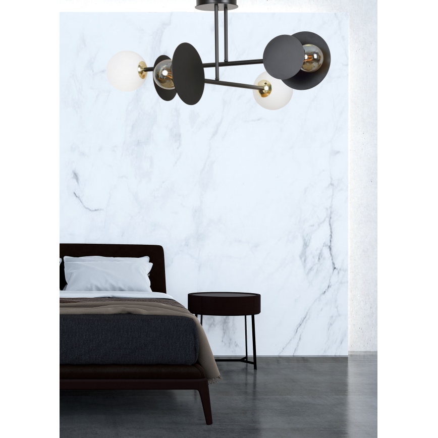 Lampadario a sospensione con supporto rigido MINERVA 2xE27/15W + 2xE14/10W/230V nero