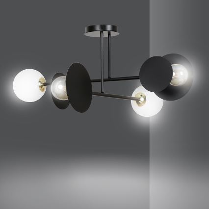 Lampadario a sospensione con supporto rigido MINERVA 2xE27/15W + 2xE14/10W/230V nero
