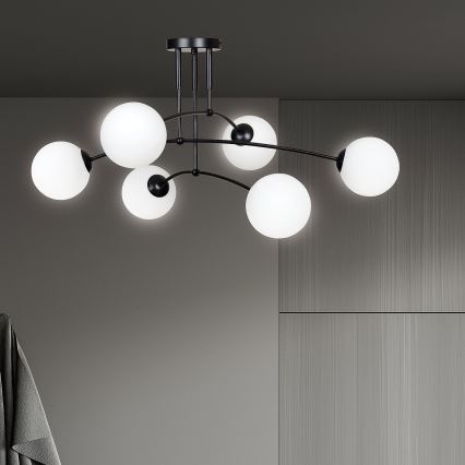 Lampadario a sospensione con supporto rigido PREGOS 6xE14/10W/230V nero/bianco