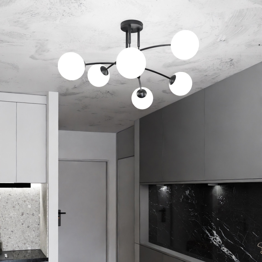 Lampadario a sospensione con supporto rigido PREGOS 6xE14/10W/230V nero/bianco