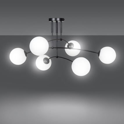Lampadario a sospensione con supporto rigido PREGOS 6xE14/10W/230V nero/bianco