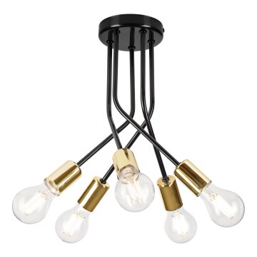 Lampadario a sospensione con supporto rigido PRIYA 5xE27/15W/230V nero