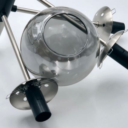 Lampadario a sospensione con supporto rigido ROLLO 8xE14/5W/230V cromo opaco/fumé