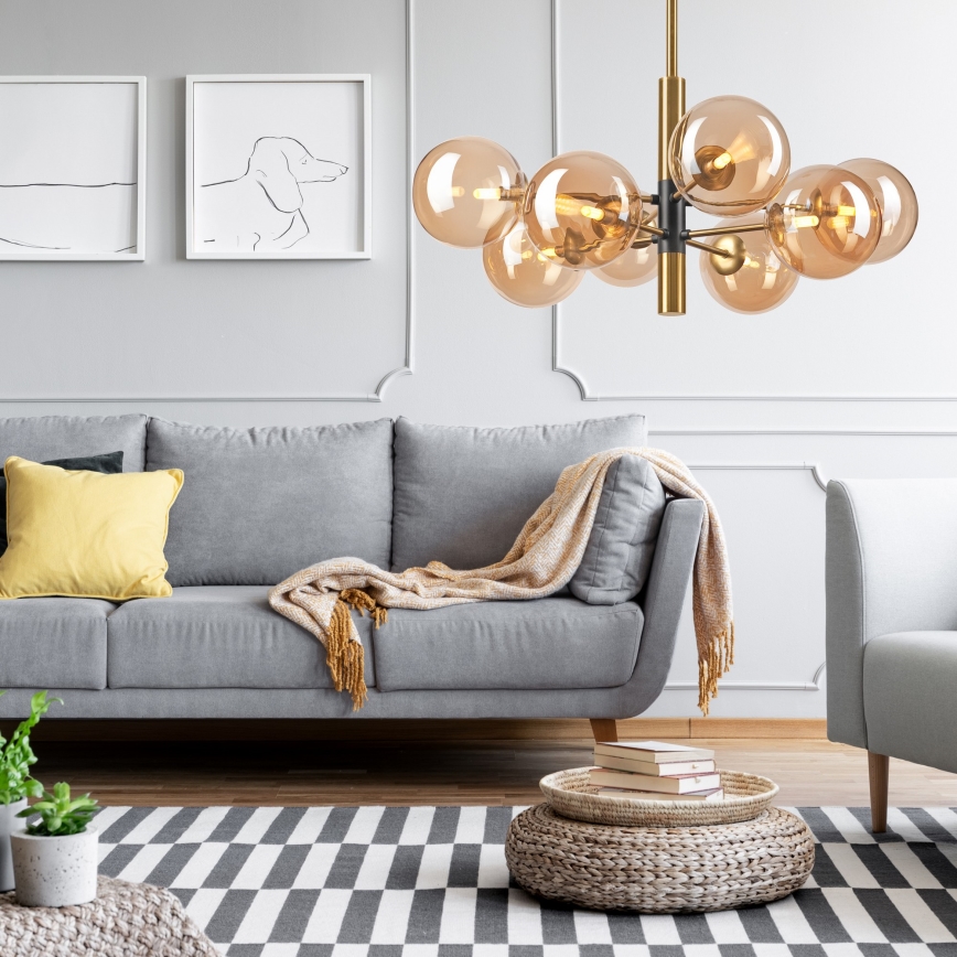 Lampadario a sospensione con supporto rigido ROLLO 8xG9/5W/230V oro/fumé beige