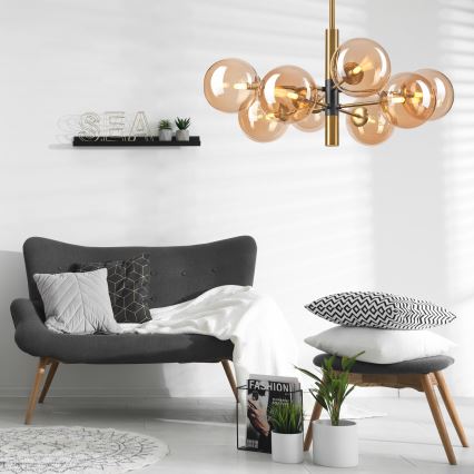 Lampadario a sospensione con supporto rigido ROLLO 8xG9/5W/230V oro/fumé beige