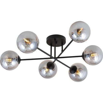 Lampadario a sospensione con supporto rigido ROMA 6xE14/10W/230V nero/fumé