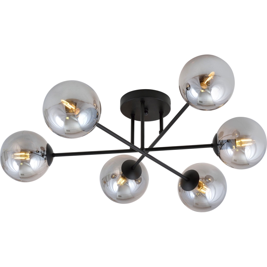 Lampadario a sospensione con supporto rigido ROMA 6xE14/10W/230V nero/fumé