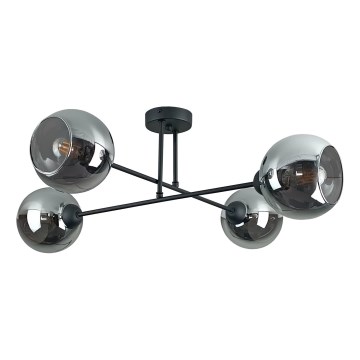 Lampadario a sospensione con supporto rigido VASCO 4xE27/60W/230V nero/fumé nero