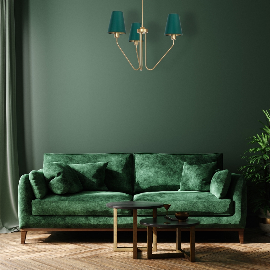 Lampadario a sospensione con supporto rigido VICTORIA 3xE27/60W/230V verde