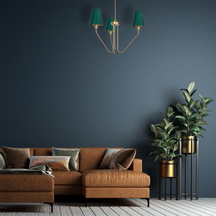 Lampadario a sospensione con supporto rigido VICTORIA 3xE27/60W/230V verde