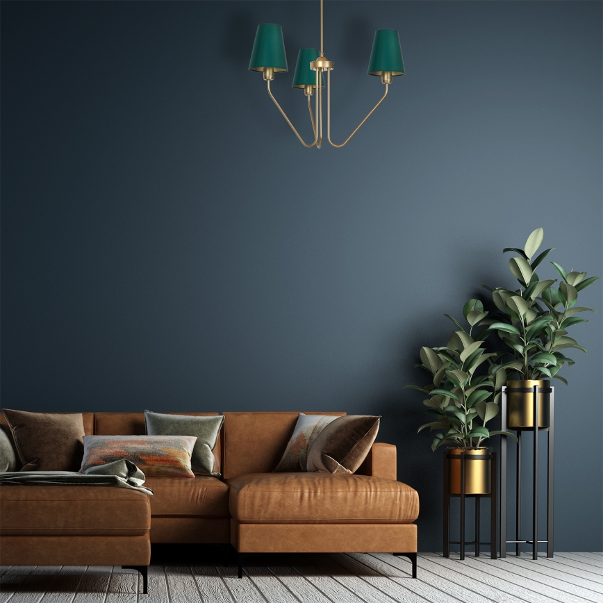 Lampadario a sospensione con supporto rigido VICTORIA 3xE27/60W/230V verde