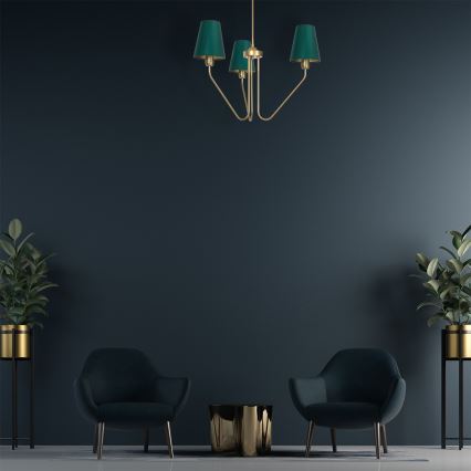 Lampadario a sospensione con supporto rigido VICTORIA 3xE27/60W/230V verde