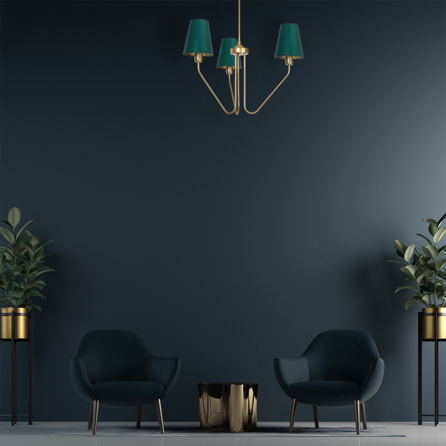 Lampadario a sospensione con supporto rigido VICTORIA 3xE27/60W/230V verde