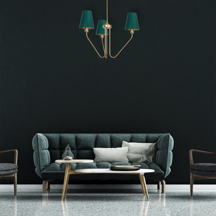 Lampadario a sospensione con supporto rigido VICTORIA 3xE27/60W/230V verde