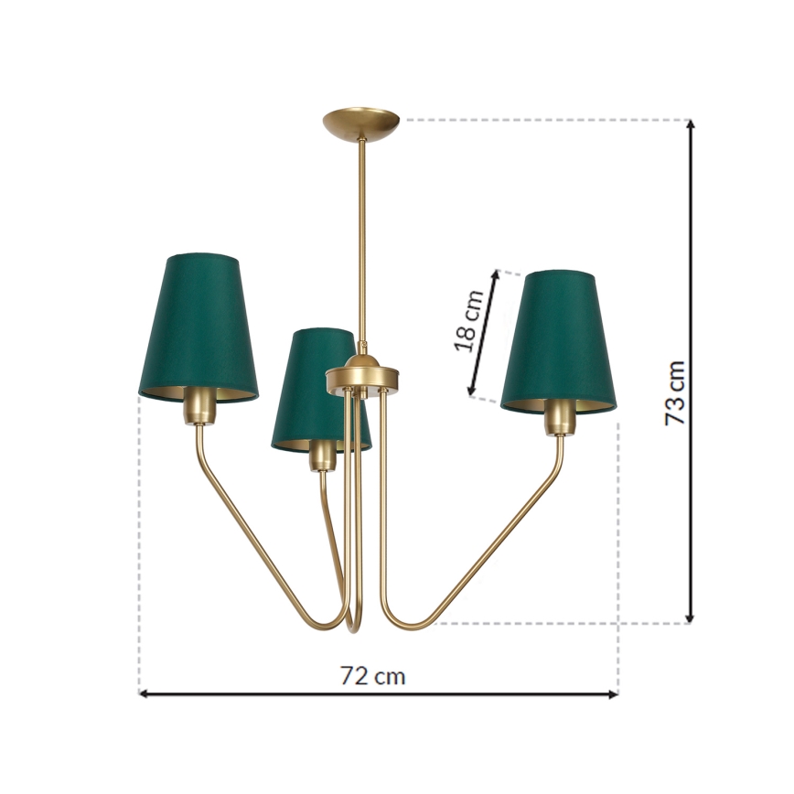 Lampadario a sospensione con supporto rigido VICTORIA 3xE27/60W/230V verde
