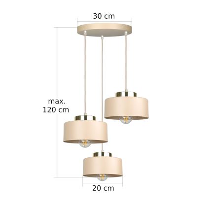 Lampadario a sospensione IGNIA 3xE27/60W/230V beige/oro