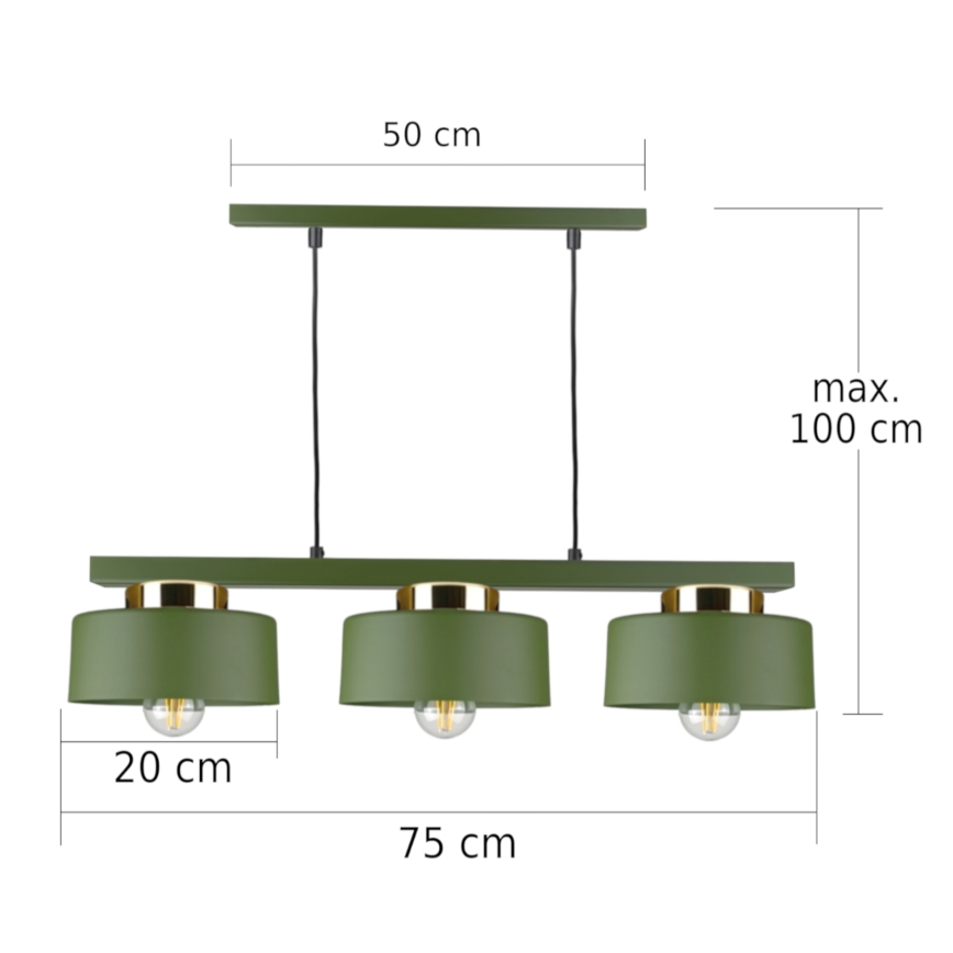 Lampadario a sospensione IGNIA 3xE27/60W/230V verde/oro