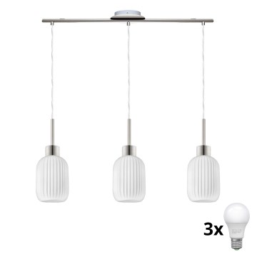 Lampadario a sospensione LED su cavo HARMA 3xE27/60W/230V cromo opaco/bianco