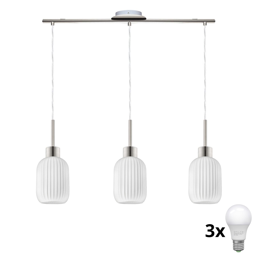 Lampadario a sospensione LED su cavo HARMA 3xE27/60W/230V cromo opaco/bianco