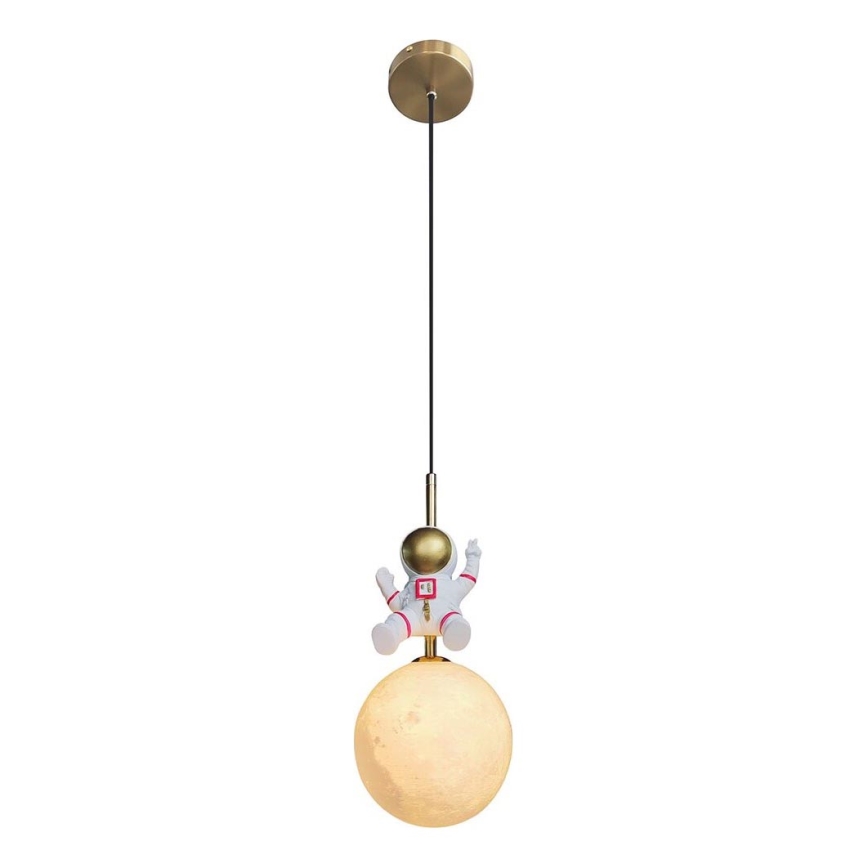 Lampadario a sospensione per bambini ASTRONAUT 1xE27/60W/230V diametro 15 cm oro/beige