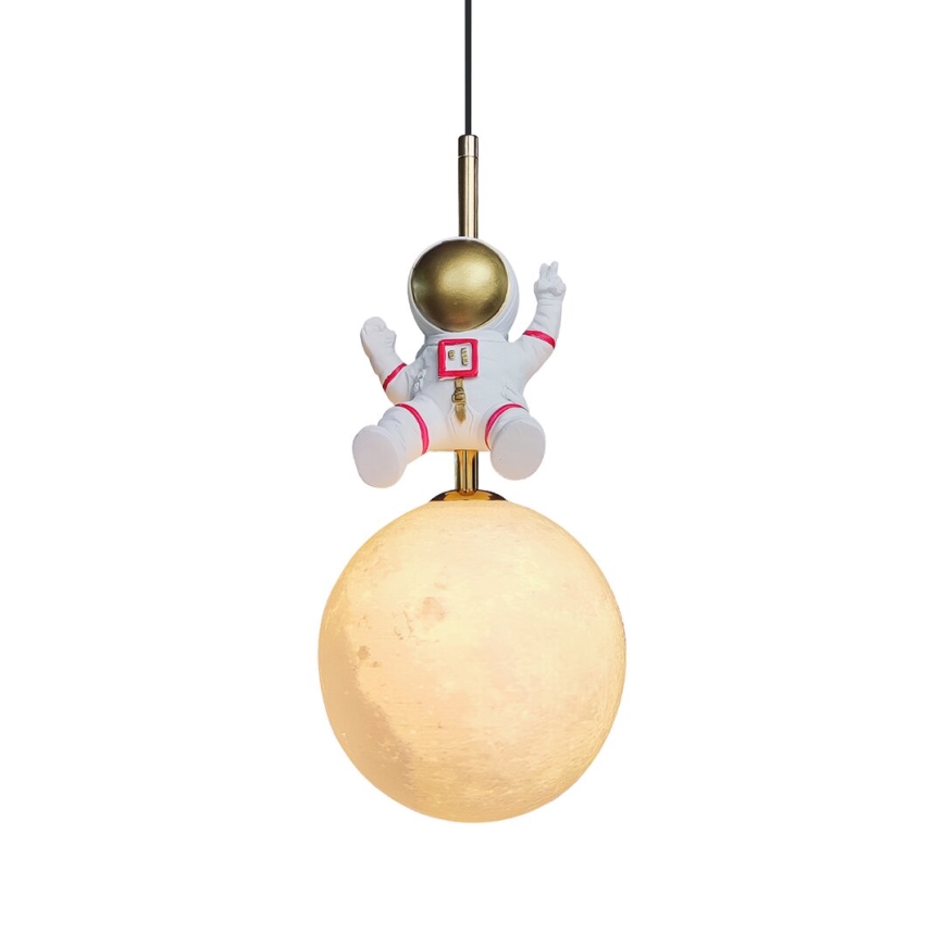 Lampadario a sospensione per bambini ASTRONAUT 1xE27/60W/230V diametro 15 cm oro/beige
